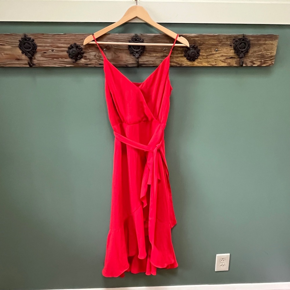 J.Crew Red Ruffle Wrap Midi Dress Spaghetti Strap J1651 Womens Size 4